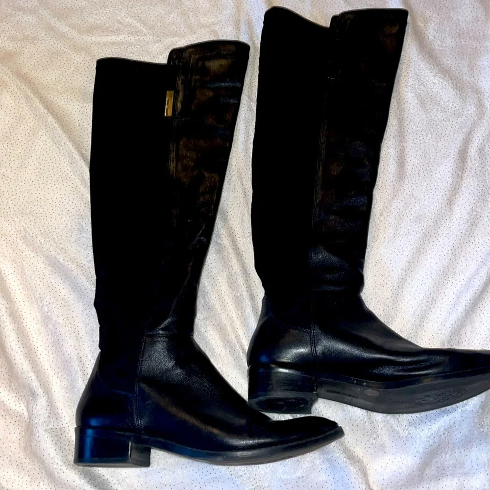 Vince Camuto Black Sleek Over the Knee Boots with Gold Zipper